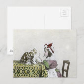 悪い子猫のビクトリアンティーパーティー ヴィンテージの少女 ポストカード (正面/裏面)