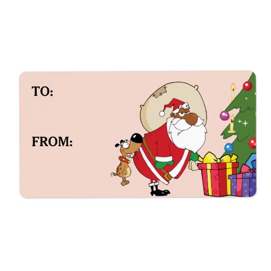 悪い犬が黒サンタ印刷ラベルをかむ ラベル (正面)