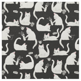 悪い猫が物を叩き、白い猫が黒 ファブリック