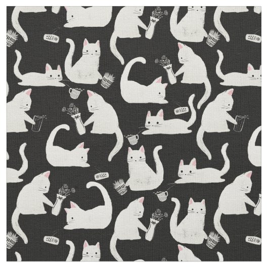 悪い猫が物を叩き、白い猫が黒 ファブリック (クローズアップ)