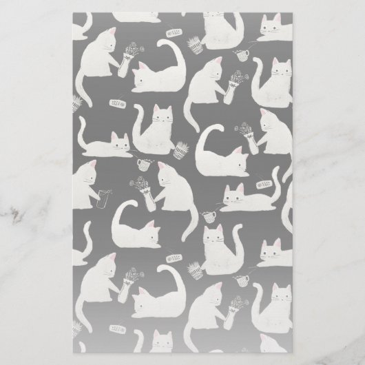 悪い猫が物を叩き、白い猫が黒 便箋 (正面)