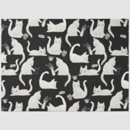 悪い猫が物を叩き、白い猫が黒 薄葉紙