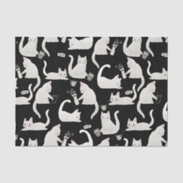 悪い猫が物を叩き、白い猫が黒 薄葉紙