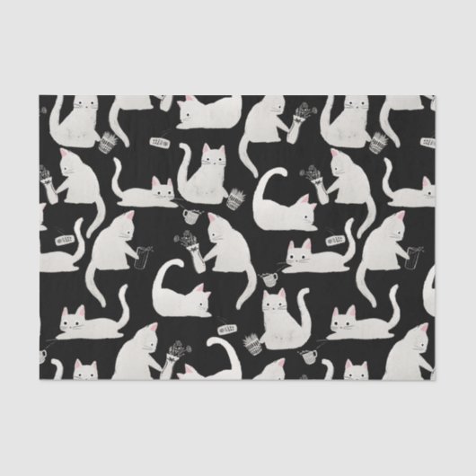 悪い猫が物を叩き、白い猫が黒 薄葉紙 (正面)