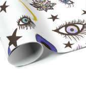 悪い目を包む紙、月、星の群れ ラッピングペーパー (ロールコーナー)