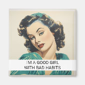 悪い習慣のある良い子 面白いレトロ50年代スタイルのフレーズ マグネット (正面)