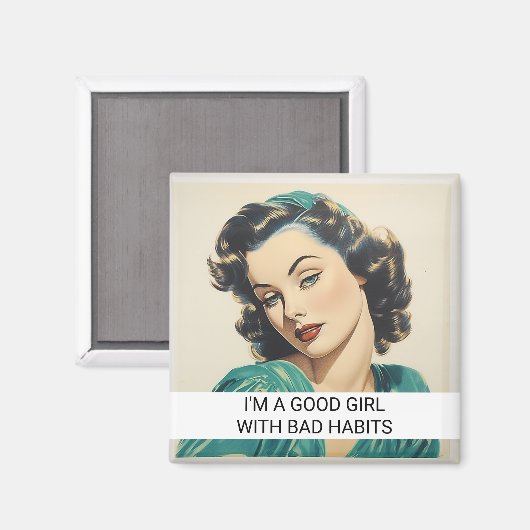 悪い習慣の良い女の子おもしろいレトロ50sことわざ マグネット (正面/裏面)