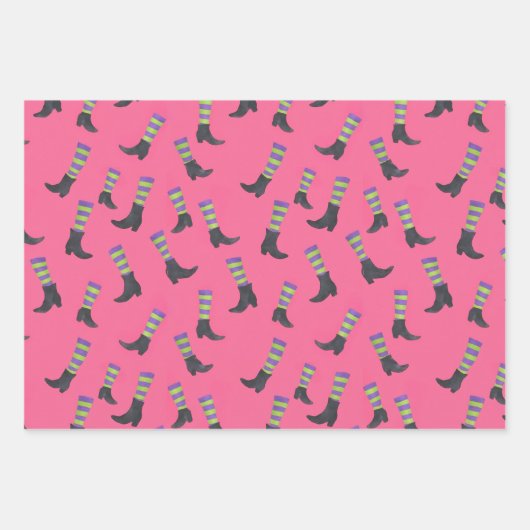 悪い良いピンクと緑のウィッチーなギフトラップ ラッピングペーパーシート (正面2)