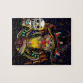 悪い魔女の猫がスカルとロウソクを持つ ジグソーパズル (横)