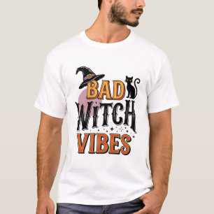悪い魔女の雰囲気 ヴィンテージ ハロウィン Tシャツ デザイン 1