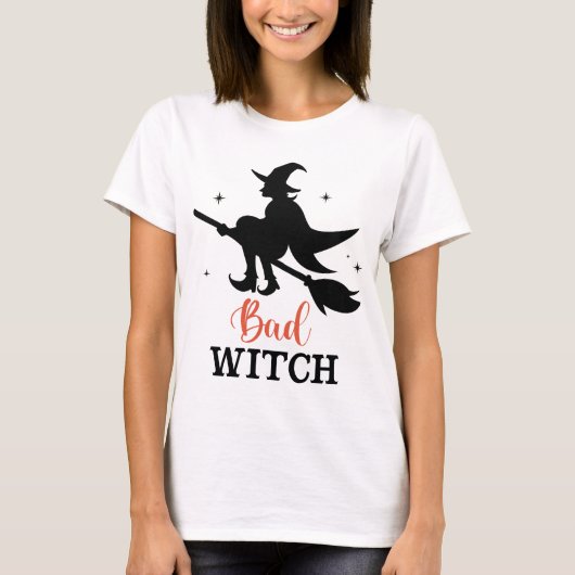 悪い魔女ハロウィン不気味ブルーム飛んでいる Tシャツ (正面)