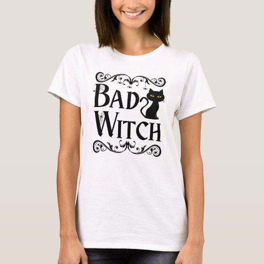 悪い魔女黒猫と白ハロウィーン Tシャツ (正面)