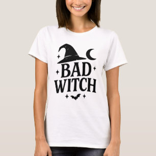 悪い魔女 白黒ミニマリスト女性のハロ Tシャツ