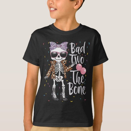 悪い2つの骨2番目の誕生日ガールハロウィーンレオパ Tシャツ (正面)