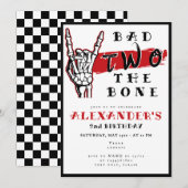 悪い2つ骨の2歳誕生日スケルトンの手 招待状 (正面/裏面)