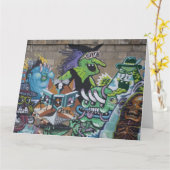 悪おもしろい緑の魔女 カード (黄色い花)