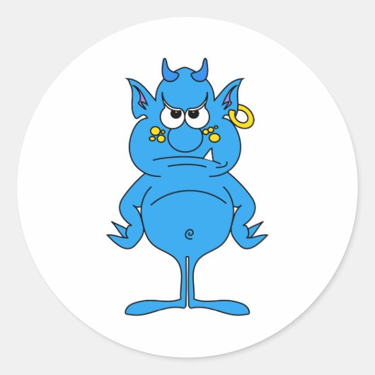 悪そうな青い悪魔 ラウンドシール (正面)