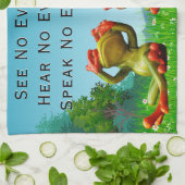 悪のカエル話の声が聞こえないのを見るユーモアのある キッチンタオル (折り畳み)