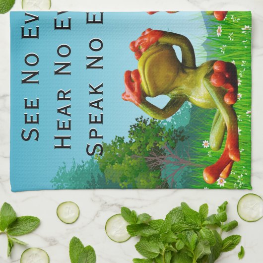 悪のカエル話の声が聞こえないのを見るユーモアのある キッチンタオル (折り畳み)