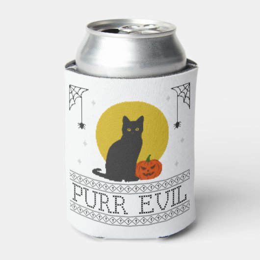 悪を浄化する |おもしろい可愛い不気味ハロウィン黒猫 缶クーラー (缶正面)