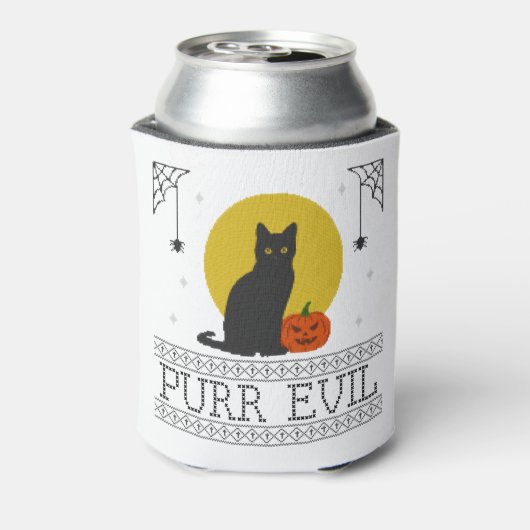 悪を浄化する |おもしろい可愛い不気味ハロウィン黒猫 缶クーラー (缶裏面)