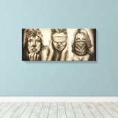 悪を見ろ、悪話を聞くない、悪を聞くな、ギャング キャンバスプリント (インサイチュ (ウッドフロア))