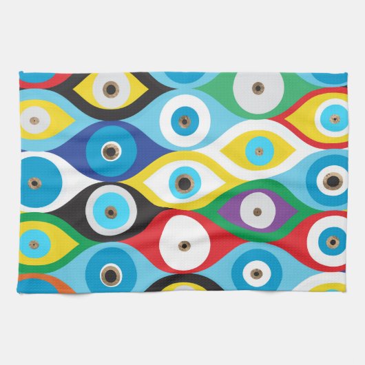 悪カラフル眼防護模様 キッチンタオル (横)