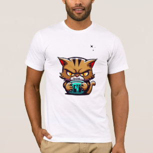 悪クール茶色の猫イエローアイダークスターブルーボール Tシャツ