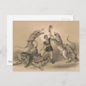 悪動物の中に立っているサーカスのパフォーマー ポストカード (正面/裏面)
