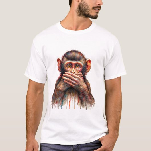 悪口を言わないサル アート Tシャツ (正面)