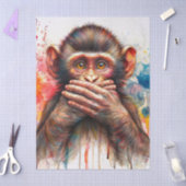 悪口を言わぬ猿の水彩画アート 薄葉紙 (クラフト)