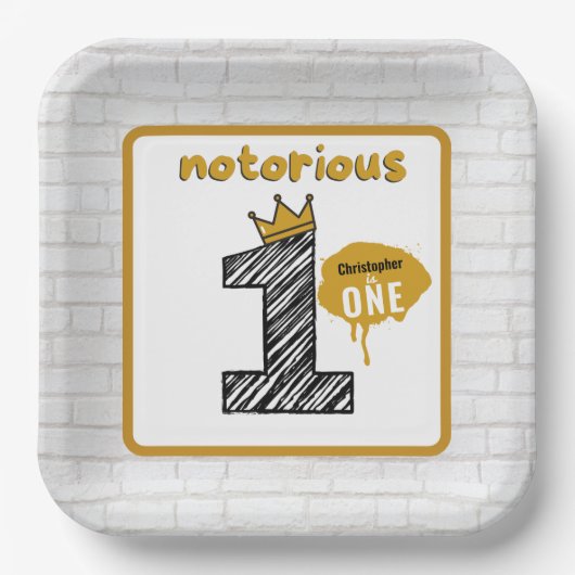 悪名高いワン|レトロ90のヒップホップ1st Birthday Pa ペーパープレート (正面)