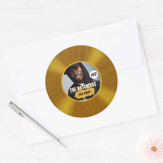 悪名高い | 写真カスタムヒップホップ金ゴールド記録 ラウンドシール (封筒)