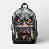 「悪夢の翼：ヴァンパイアフクロウ」 プリントバックパック (正面)