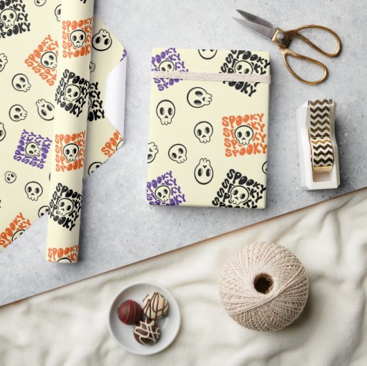 悪夢スカルシームレスハロウィンラッピング紙 ラッピングペーパー (クラフト)