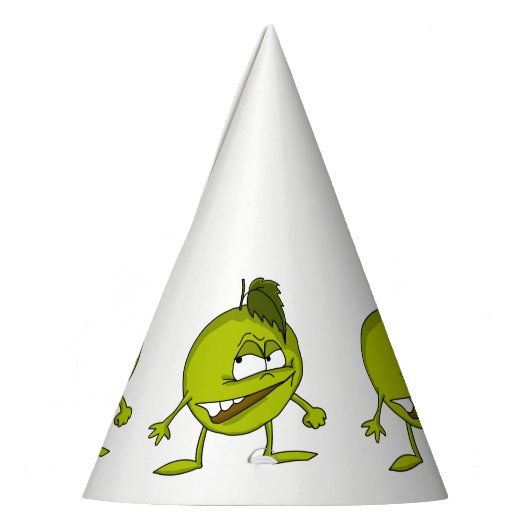 悪意のあるスマイルを持つ緑のリンゴの漫画のキャラクター パーティーハット (左)