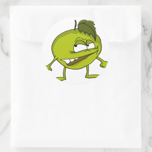 悪意のあるスマイルを持つ緑のリンゴの漫画のキャラクター ラウンドシール (バッグ)