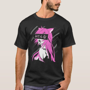悪意気日本のな猫少女ねこ Tシャツ