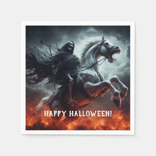 悪淡い色の馬と死のハロウィーン スタンダードカクテルナプキン (正面)