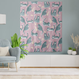 悪灰色のタビー猫がパターンを物ノック タペストリー