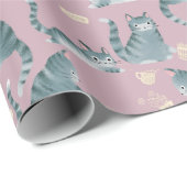 悪灰色のタビー猫がパターンを物ノック ラッピングペーパー (ロールコーナー)