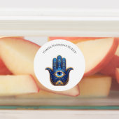 悪華美目の記号と青いハムサの手 ラベル (貼付)