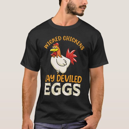 悪賢いニワトリは悪魔の卵を産む おんどり Tシャツ (正面)