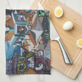 悪風変わり緑の魔女グラフィティ キッチンタオル (四つ折り)