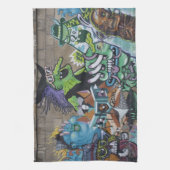 悪風変わり緑の魔女グラフィティ キッチンタオル (縦)