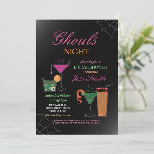 悪鬼夜ハロウィンのブライダルシャワーのカクテル 招待状 (スタンド正面)