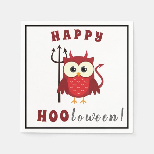 悪魔おもしろいフクロウのトリックまたは治療ハローウィンパーティ スタンダードカクテルナプキン (正面)