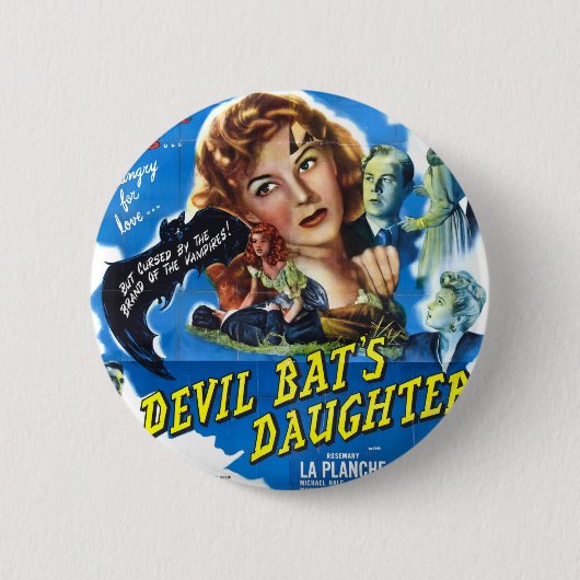 悪魔こうもりの娘、ヴィンテージホラー映画のポスター 缶バッジ (正面)