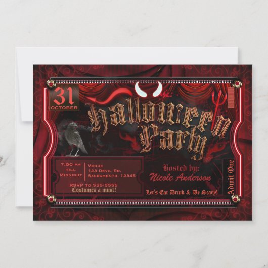 悪魔のようなハロウィーンの衣装パーティーが1つのパーティーを認める 招待状 (正面)