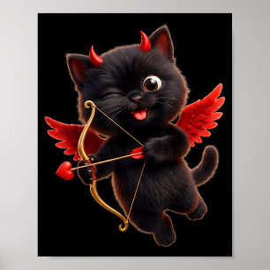 悪魔のキューピッド猫アート かわいい天使と悪魔の猫 笑える  ポスター